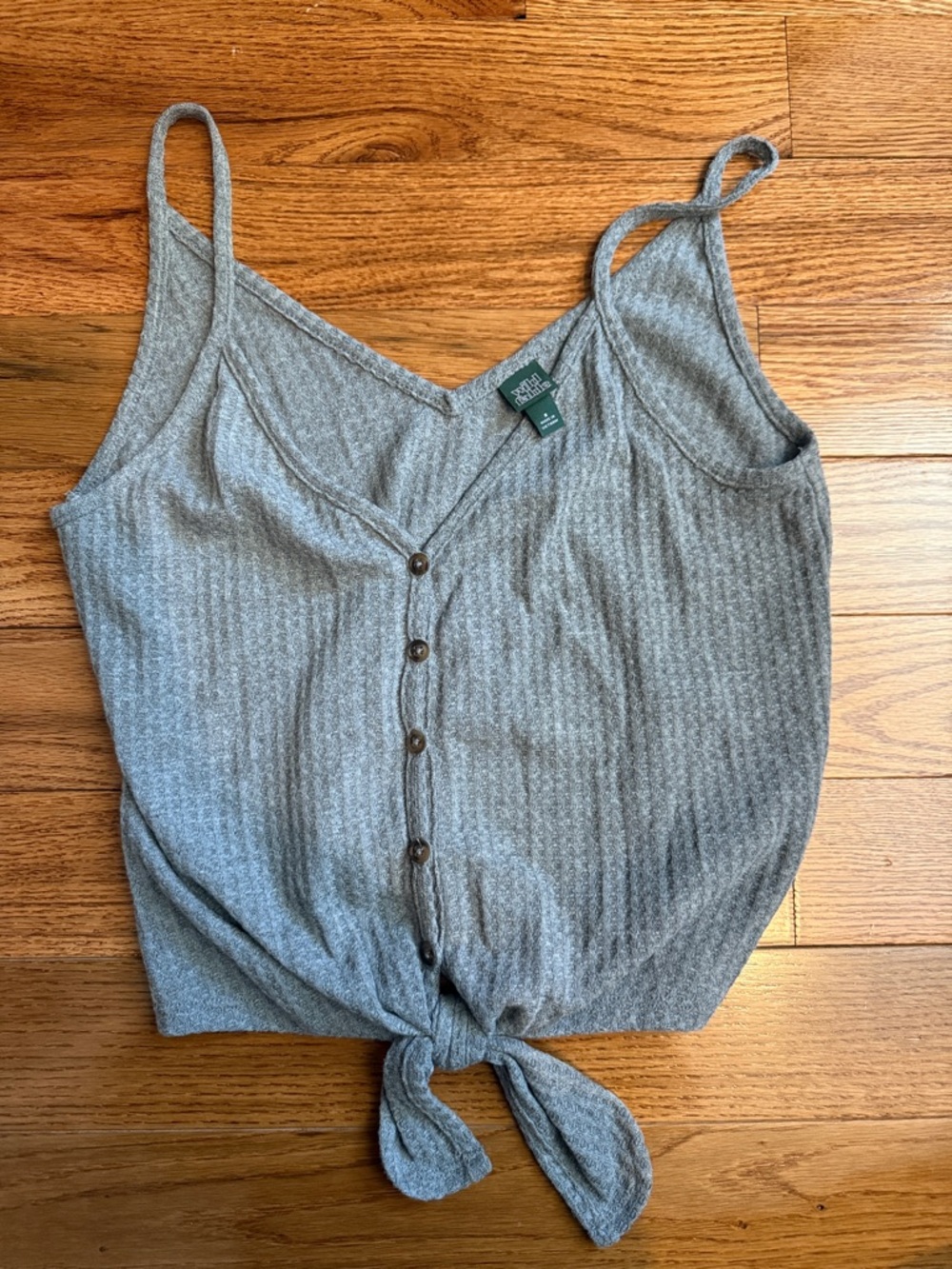 wild fable Grey Ribbed Button-Front Tie-Hem Camisole